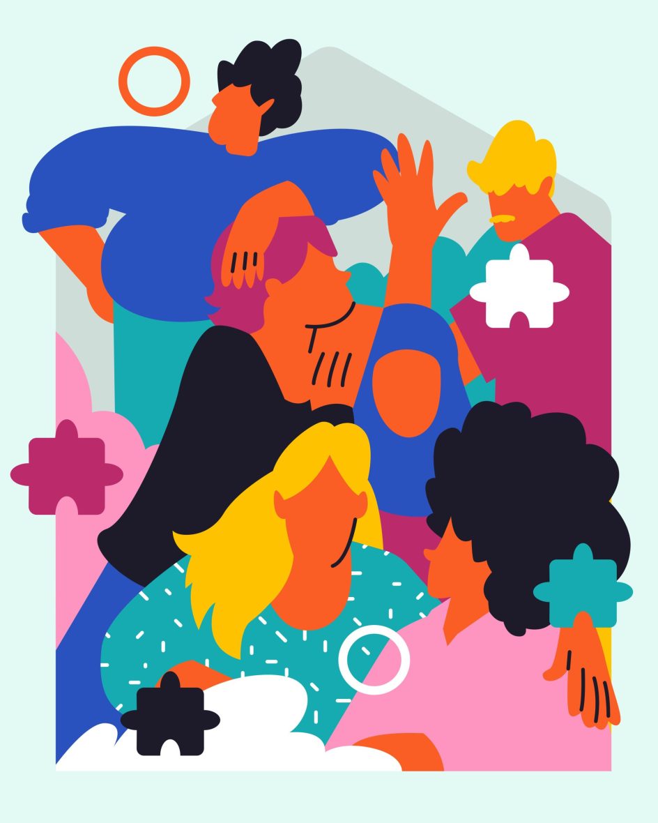 illustration of people, with puzzle pieces
