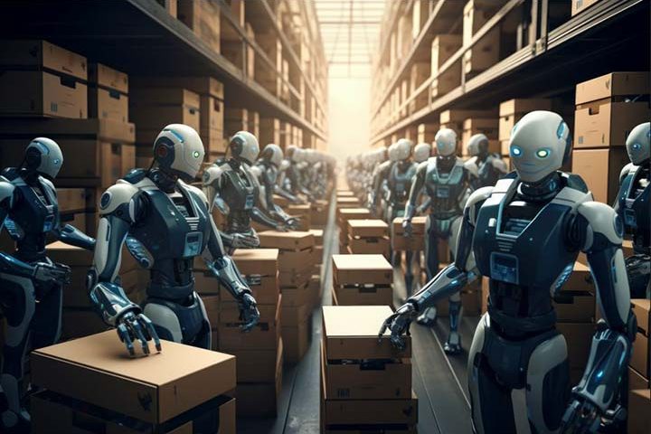 Ihmisen mallisia robotteja varastotyössä
